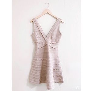 Herve Leger Scalloped V Neck Bondage Dress